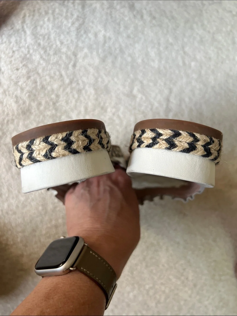 Kate Spade New York White Leather Ruffle Espadrille Slide Sandals 9.5